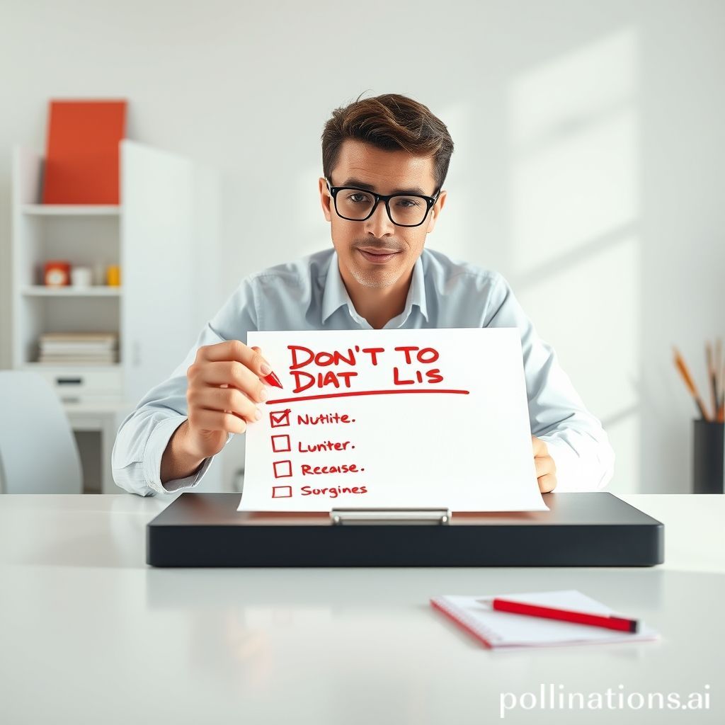 A person confidently crossing off items on a 'Don't Do List' or 'Anti-To-Do List' with a red marker, a sense of empowerment and clarity, minimalist desk setup, bright and clean aesthetic, focused, high detail, vibrant colors