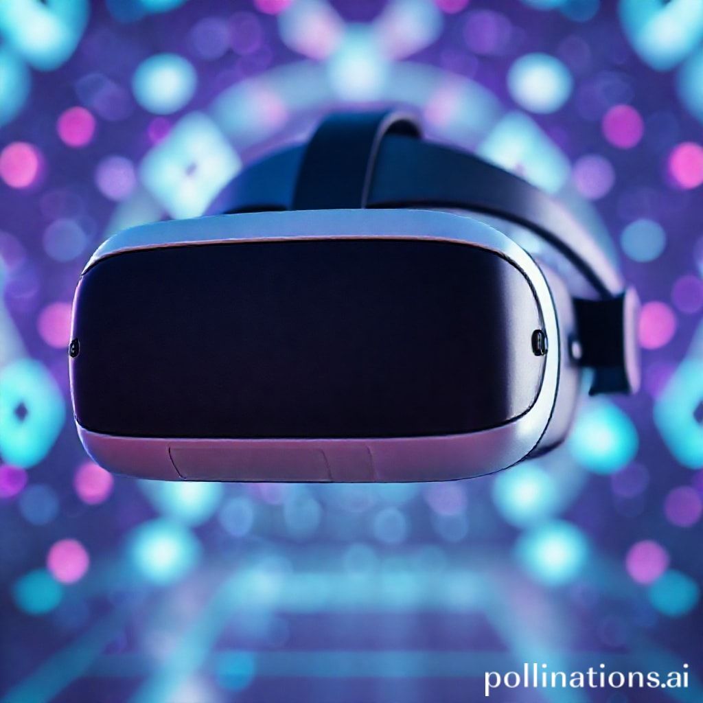 A close-up, highly detailed shot of a modern VR headset (like an Oculus Quest 2 or Meta Quest 3) with its sleek design, showing the intricate lenses and comfortable head straps, a blurred background depicting a vibrant, futuristic virtual world with glowing particles and geometric shapes, high-tech, clean aesthetics, soft blue and purple lighting, shallow depth of field, ultra realistic, highly detailed, 8k quality