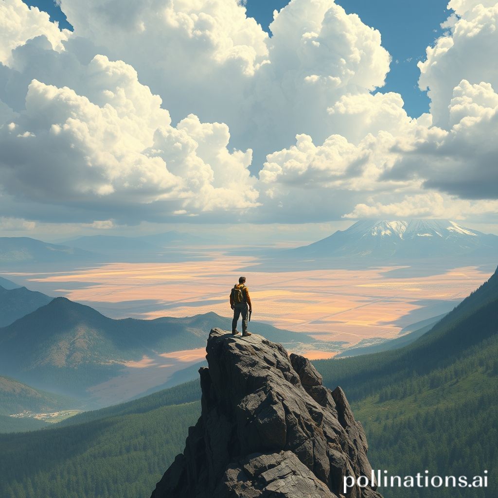 A lone explorer character standing on a jagged cliff overlooking a vast, diverse open-world landscape, with different biomes like dense forests, arid deserts, and snow-capped mountains stretching into the distance under a dramatic, cloud-filled sky, conveying a powerful sense of adventure, freedom, and scale, cinematic, realistic, digital painting.