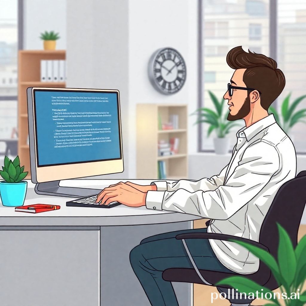 a content writer sitting at a sleek desk, looking at a screen displaying AI-generated text suggestions and outlines, a glowing cursor actively assisting, surrounded by modern office decor, natural light, focused and productive atmosphere, high detail, photorealistic