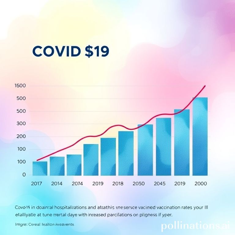 covid19 - A vibrant bar chart showing a dramatic decline in COVID-19 hospitalizations and deaths correlating with increased v