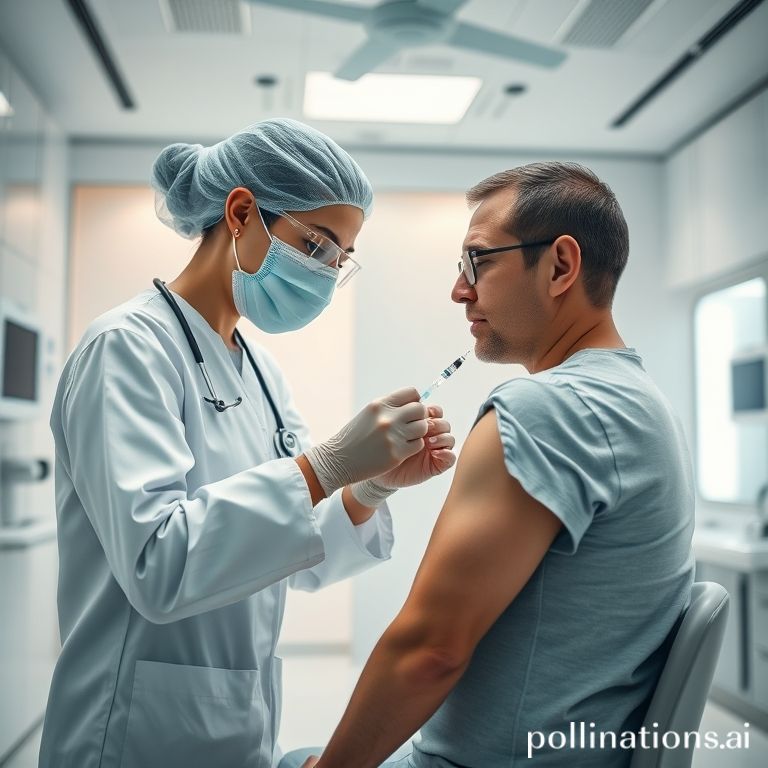 global - A healthcare professional administering a vaccine to a patient in a clean, modern clinic, emphasizing safety and car
