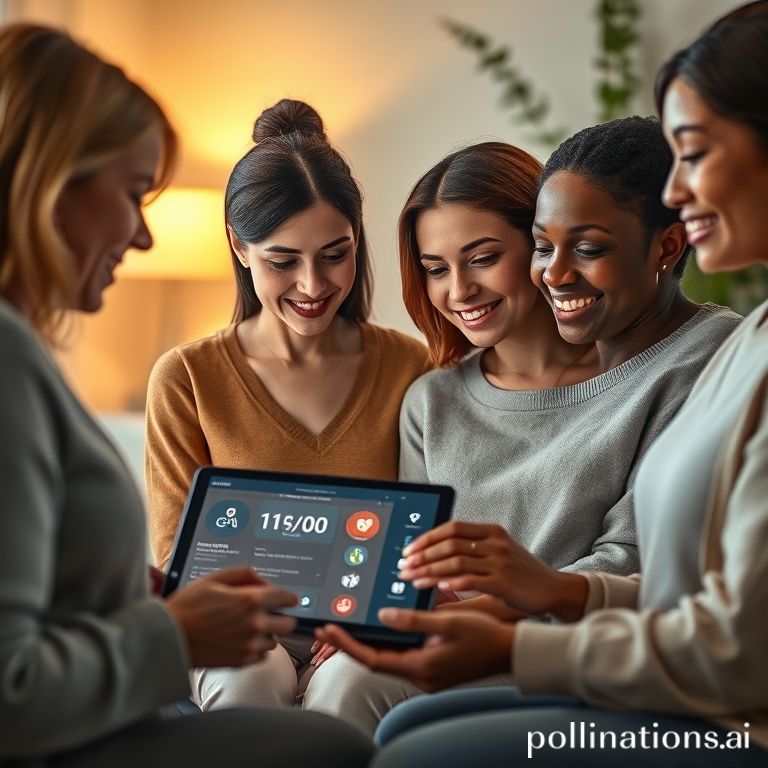 aipowered - A diverse woman interacting with a friendly, empathetic AI-powered virtual health assistant on a tablet, a cozy h