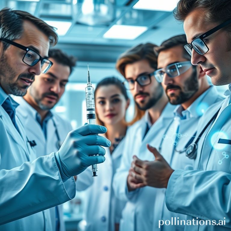 global - Close-up of a diverse group of scientists and doctors in a modern, sterile laboratory setting, looking intently at d