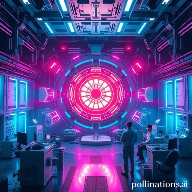 futuristic fusion reactor core glowing with intense plasma, surrounded by sophisticated scientific equipment and engineers in a control room, clean and powerful energy, vibrant blue and purple light, cinematic, highly detailed, 8k quality, photorealistic
