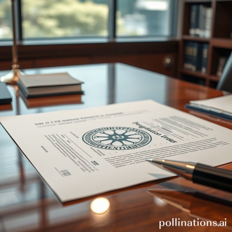 global - A detailed legal document with a seal, overlaid with a subtle holographic representation of a neural network, symbol