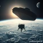 Detailed concept art of the Artemis III mission Orion spacecraft orbiting the Moon with the lunar lander descending towards the South Pole, Earth visible in the background, cinematic lighting, ultra realistic, highly detailed, 8k quality, photorealistic, awe-inspiring, space exploration