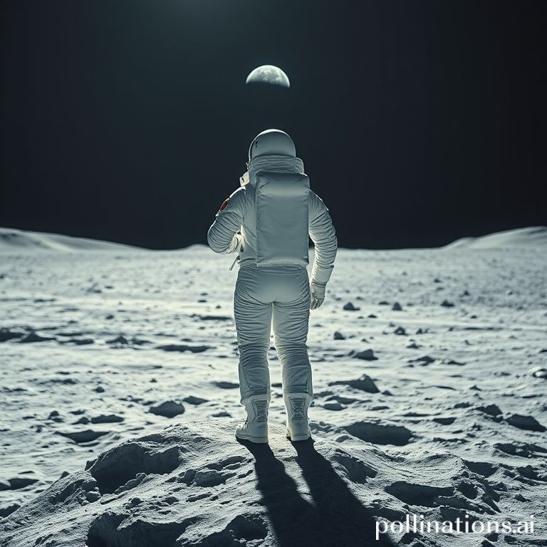 essential - The first woman astronaut standing proudly on the Moon's South Pole, looking out at the rugged lunar landscape wi