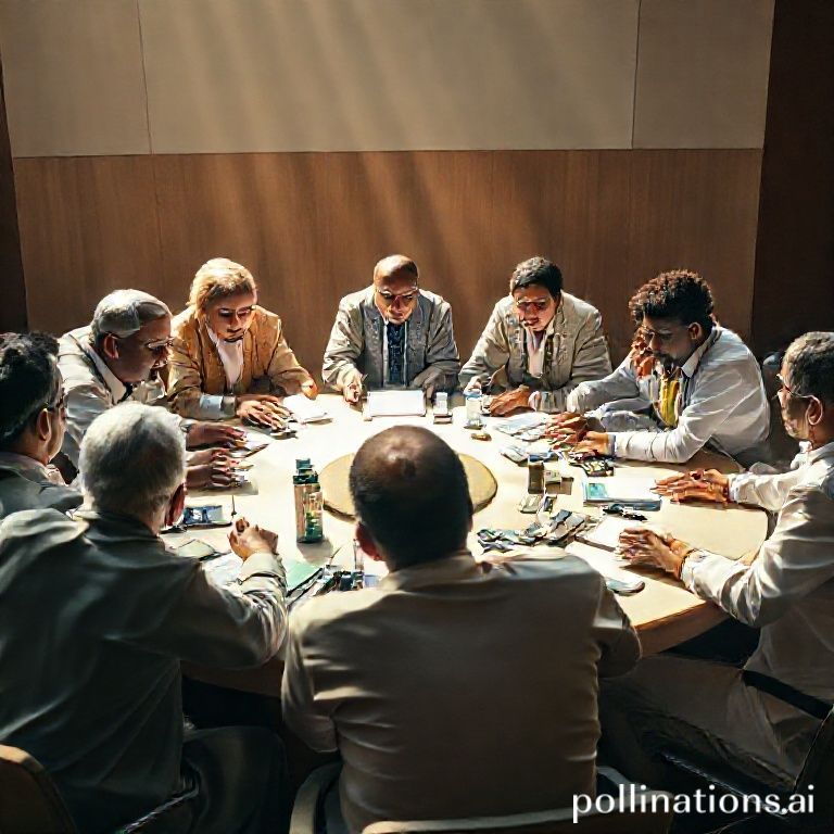 A diverse group of global leaders, scientists, and civil society representatives engaged in an intense, collaborative discussion around a large round table, bathed in soft, natural light, symbolizing inclusive stakeholder engagement at the Global Summit Kicks. The atmosphere is serious yet hopeful, with various skin tones and attire, detailed, realistic, 8k quality, cinematic.