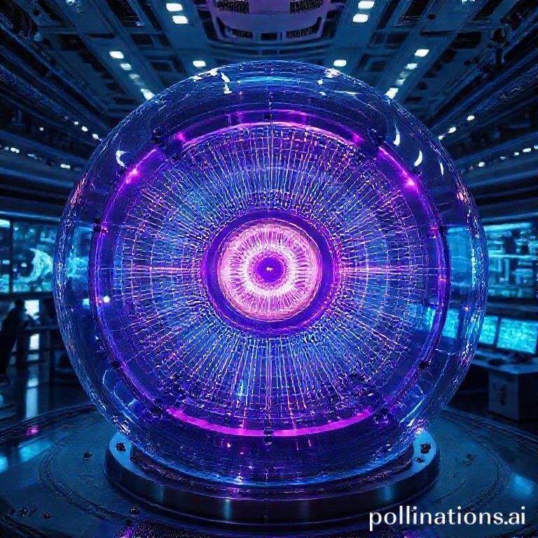 futuristic, glowing fusion reactor core with intricate magnetic field lines, vibrant blue and purple plasma contained within a transparent chamber, advanced control room in the background, engineers observing data on large screens, high-tech aesthetic, cinematic lighting, ultra realistic, highly detailed, 8k quality, photorealistic