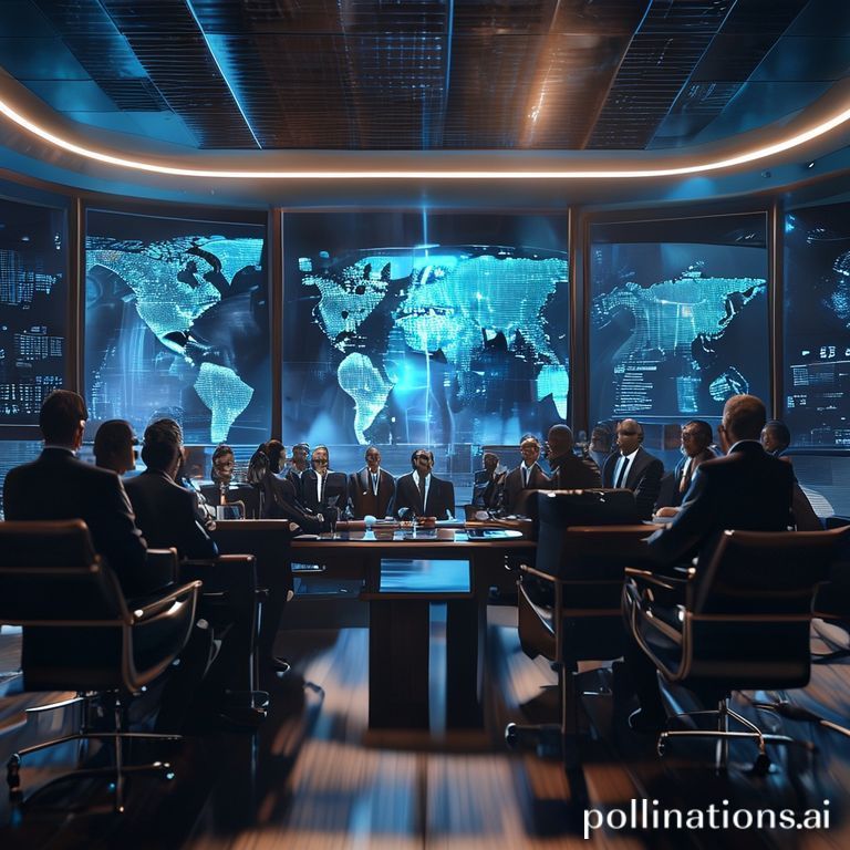 A diverse group of diplomats and policymakers in a modern UN Security Council chamber, debating intensely, with holographic projections of AI concepts and global maps in the background, representing the urgency of AI governance. The atmosphere is serious and forward-looking, cinematic lighting, ultra realistic, highly detailed, 8k quality, photorealistic