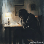 A person sitting alone in a dimly lit room, head in hands, looking distressed and burdened by a heavy secret, wedding invitation visible on a table, soft cool lighting, cinematic, ultra realistic, highly detailed, 8k quality, photorealistic