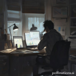 A person sitting alone at a desk, head in hands, surrounded by scattered business documents and a laptop displaying financial charts. The room is dimly lit, conveying a sense of stress and contemplation. The atmosphere is somber and reflective, with soft, natural light filtering in from a window. Cinematic, realistic, highly detailed, 8k quality, photorealistic.