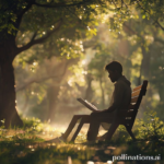 A person sitting alone on a park bench, looking thoughtful and slightly sad, with dappled sunlight filtering through trees, a journal open on their lap, conveying introspection and emotional processing, soft focus background, natural lighting, quiet atmosphere, cinematic, highly detailed, realistic