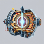 A detailed cutaway diagram of the ITER Tokamak reactor, showing its intricate internal components like the vacuum vessel, superconducting magnets, and plasma chamber, with a glowing blue plasma in the center, surrounded by complex piping and structural elements, technical illustration style, high detail, scientific accuracy, educational, bright lighting, 8k quality