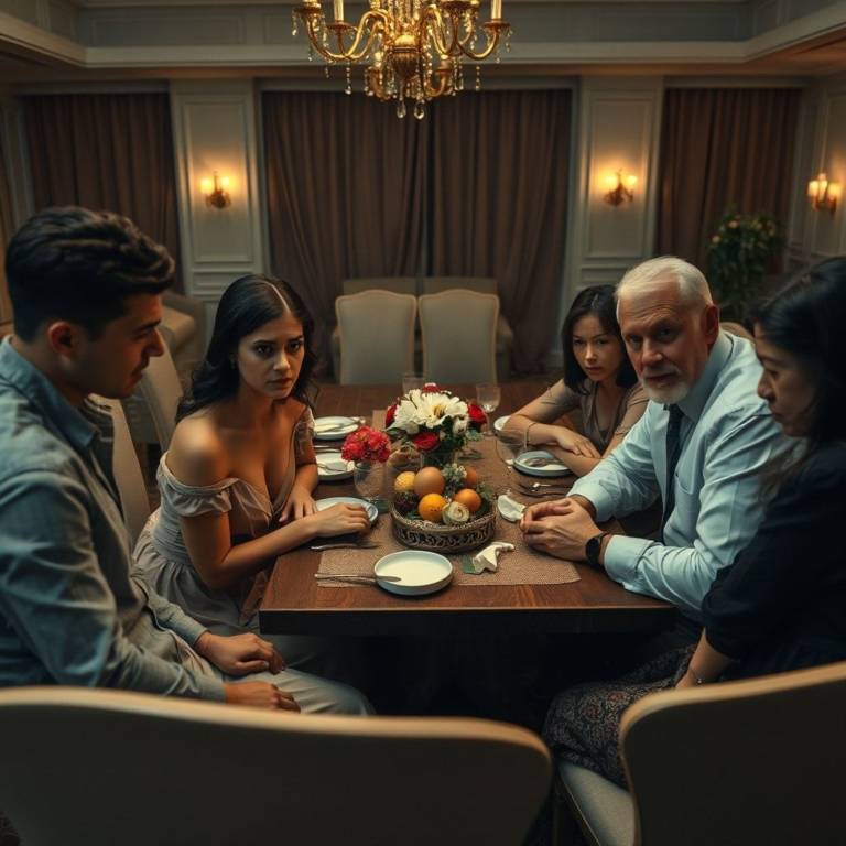 A tense family gathering, post-disaster, with a sister looking heartbroken and betrayed, a brother looking defensive, and other family members looking shocked and uncomfortable. The setting is a formal event space, perhaps an engagement party that has gone wrong. Overturned chairs, scattered decorations, muted colors, dramatic lighting, cinematic, ultra realistic, highly detailed, 8k quality, photorealistic
