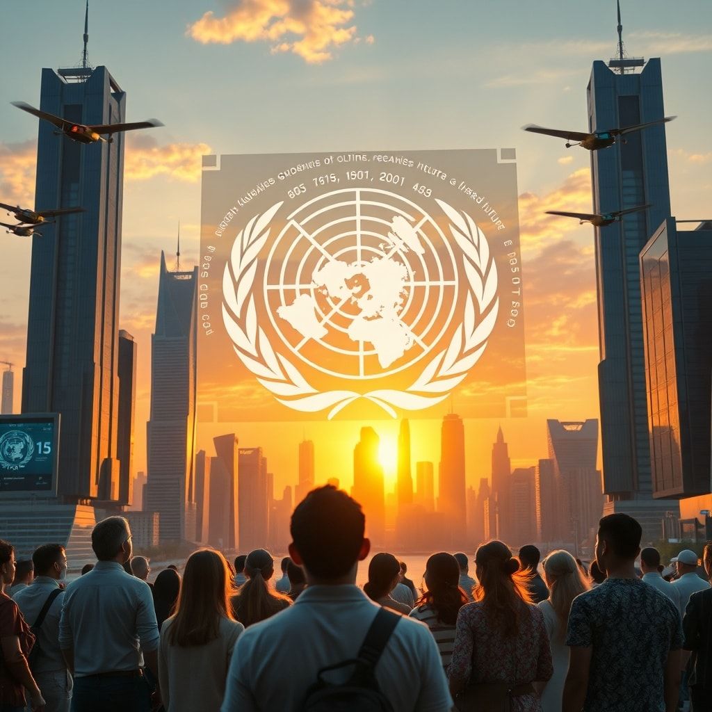 expert - A majestic, futuristic cityscape at sunset, with tall, elegant buildings and flying vehicles. In the foreground, a d