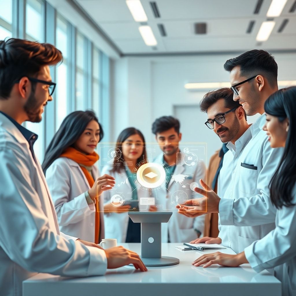 An optimistic and diverse group of young scientists and engineers from different cultural backgrounds working collaboratively