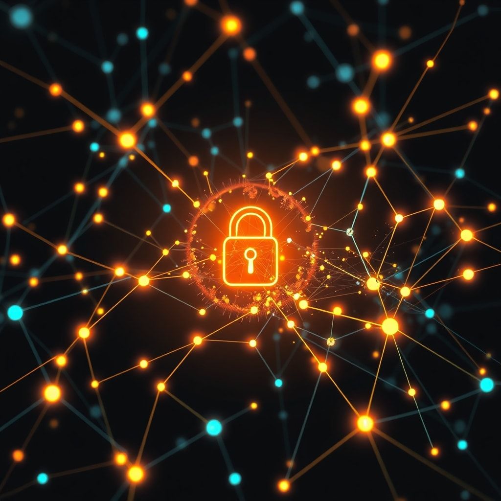 todays - A complex network of glowing data lines and interconnected nodes, representing global digital communication and cybe