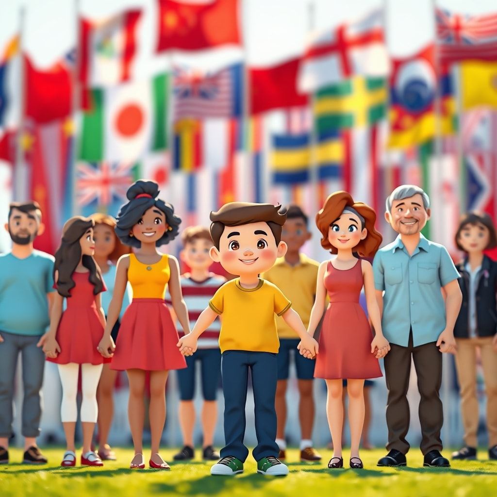 todays - A diverse group of people from different ethnicities and ages holding hands, standing together in front of a blurred