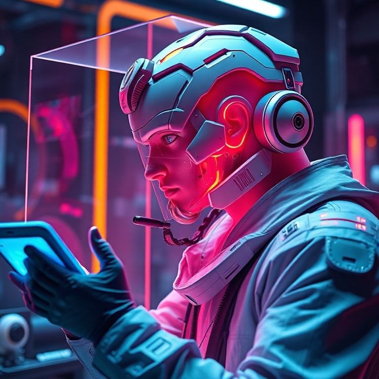 A futuristic artist using a holographic interface to sculpt a complex 3D model with AI assistance, vibrant neon colors, sleek ergonomic design, representing the cutting-edge innovation of Adobe Creative Cloud, cinematic lighting, ultra realistic, highly detailed, 8k quality, photorealistic