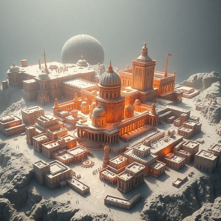 A complex 3D model of an ancient city rapidly forming from simple text prompts on a designer's screen, showcasing the generat