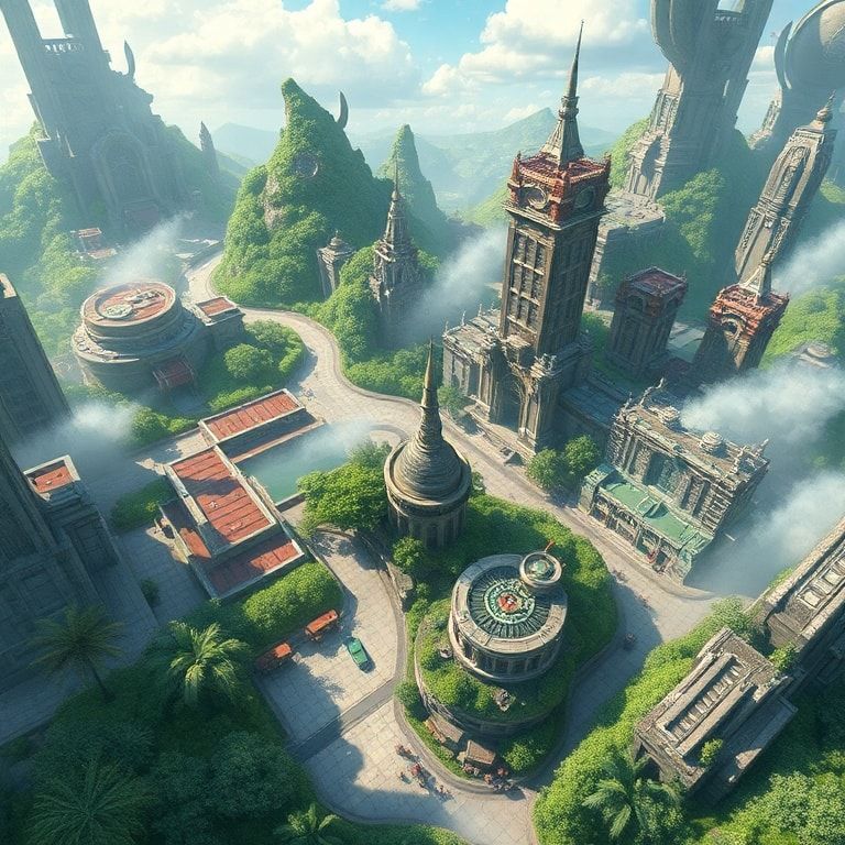 unveiling - sneak peek of the new map with futuristic cityscape, lush greenery, dynamic weather effects, intense combat situa