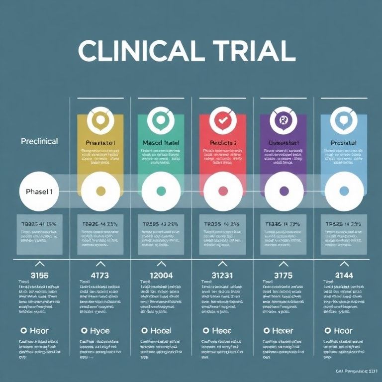 pfizer - A detailed infographic visualizing the stages of a clinical trial, from preclinical to Phase 1, 2, and 3, with data