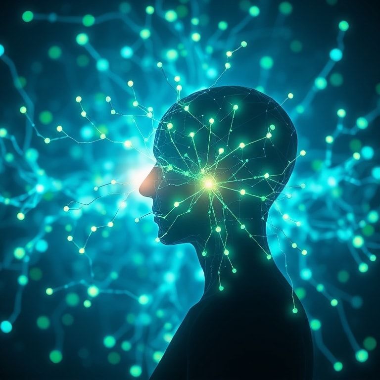 pfizer - A symbolic image of a glowing, interconnected network of digital neurons representing AI and medical research, mergi