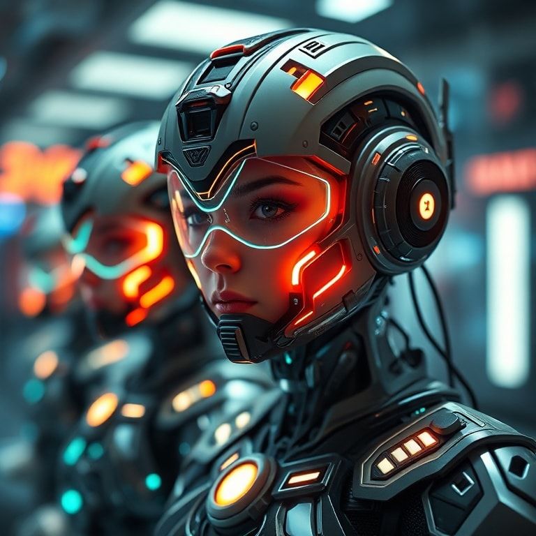 discover - customizable cybernetic enhancements with glowing interfaces and advanced technology