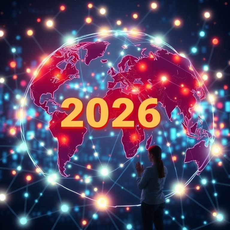 A stylized representation of a global network of interconnected data nodes and glowing neural pathways, symbolizing advanced