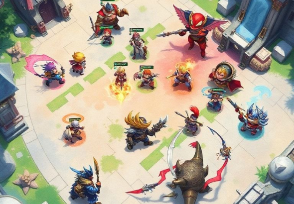 dynamic multiplayer gameplay with players strategizing and engaging in intense battles, vibrant and immersive game world with detailed environments and characters, diverse range of weapons and abilities, epic boss battles and challenges, cooperative teamwork and competitive showdowns, exciting online interactions, engaging and interactive gaming experience