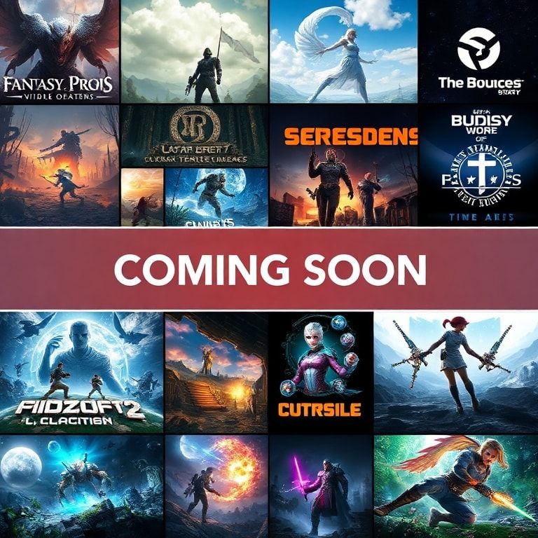 breaking - A collage of various video game logos and cinematic scenes from upcoming titles, including fantasy RPGs, sci-fi sh