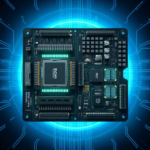 A detailed schematic diagram of NVIDIA's Grace Hopper 2 superchip, showing the integrated Grace CPU and Hopper GPU connected by NVLink-C2C. The diagram highlights memory modules and data pathways, set against a futuristic, glowing blue background, representing advanced technology and efficiency. Technical, high-resolution, digital art.