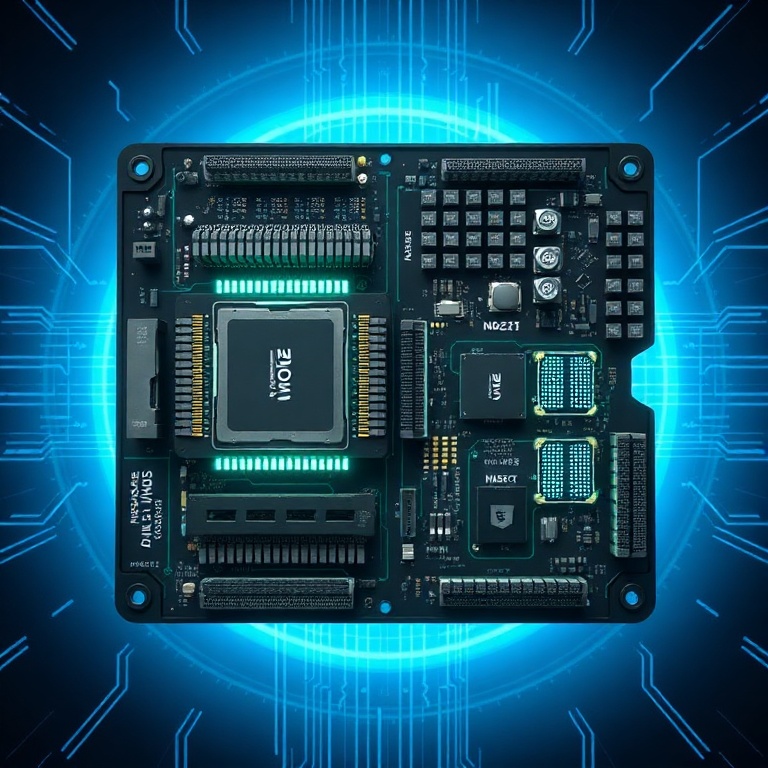 A detailed schematic diagram of NVIDIA's Grace Hopper 2 superchip, showing the integrated Grace CPU and Hopper GPU connected by NVLink-C2C. The diagram highlights memory modules and data pathways, set against a futuristic, glowing blue background, representing advanced technology and efficiency. Technical, high-resolution, digital art.