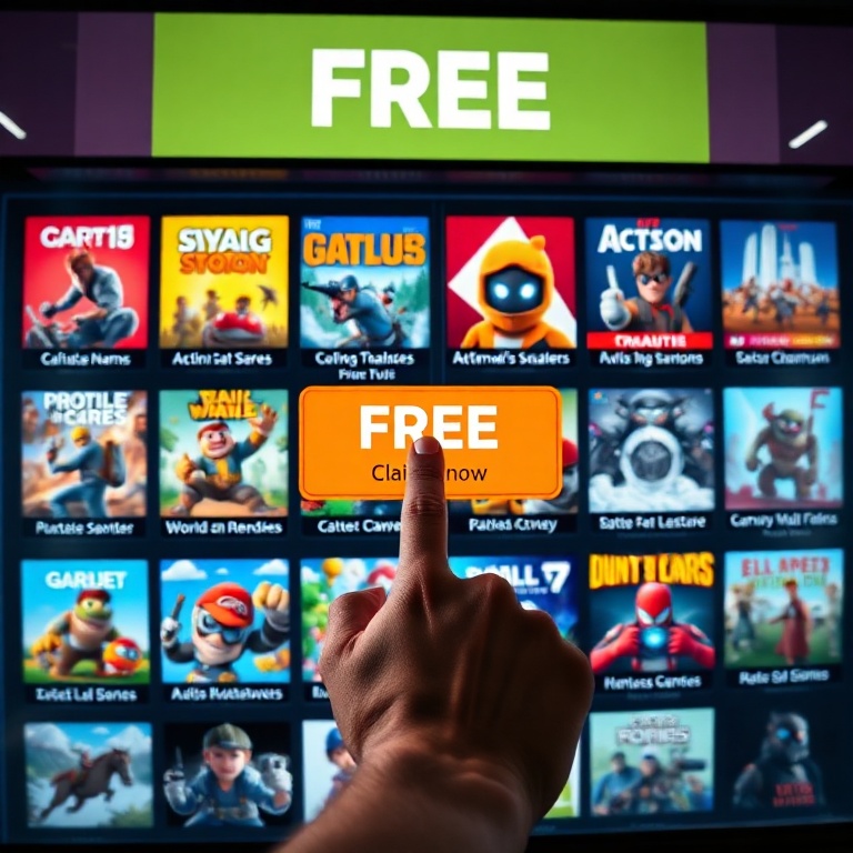 diablo - A vibrant digital storefront screen displaying various game covers with 'FREE' banners, featuring a mix of action, a