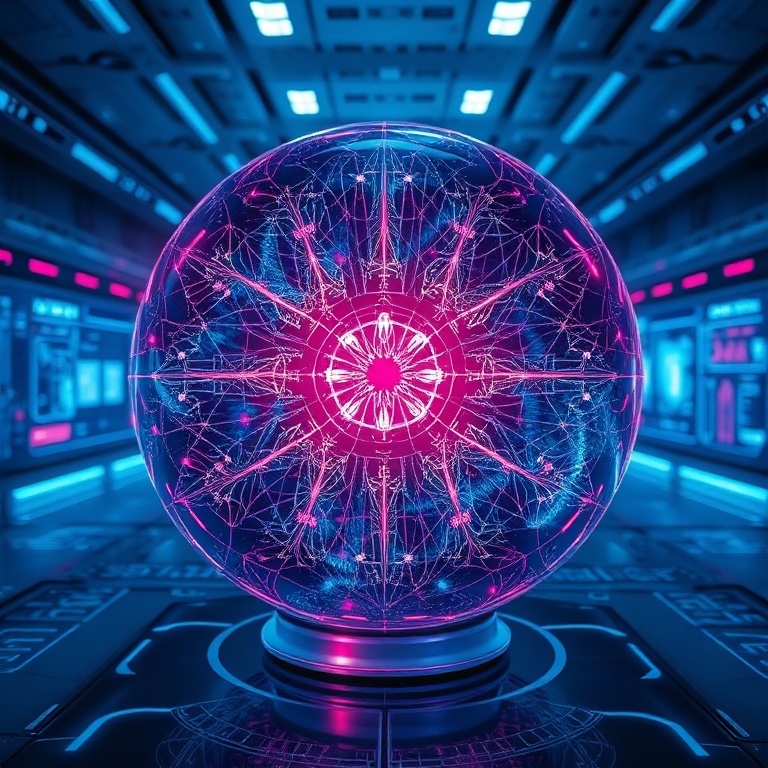 futuristic glowing sphere representing an advanced AI model named 'Catalyst,' with intricate neural network patterns emanating from its core, surrounded by flowing data streams and holographic interfaces in a clean, high-tech research lab setting, deep blues and purples, cinematic, ultra realistic, highly detailed, 8k quality, photorealistic