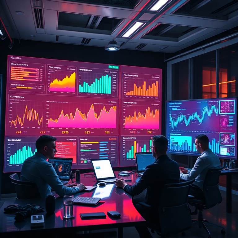 openais - a vibrant, futuristic digital marketing dashboard displaying real-time analytics and dynamically generated content