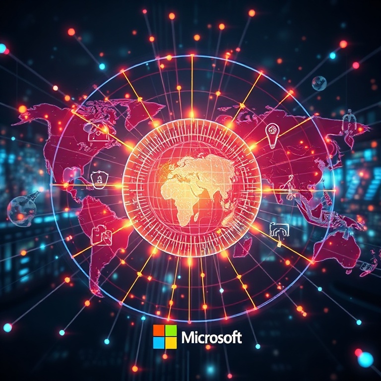 A conceptual image showing the interconnectedness of various industries (manufacturing, logistics, healthcare, agriculture) t