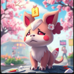 A digital illustration depicting a Palworld-like creature with cherry blossom (sakura) motifs, but with a small, glowing 'price tag' icon floating above it, looking sad or conflicted. The background shows a vibrant, new 'Sakura Bloom' themed environment, but with subtle hints of player frustration or digital protest signs in the distance. The overall mood is visually appealing yet conveys a sense of controversy, high detail, vibrant colors, game art style, 8k quality, cinematic lighting.