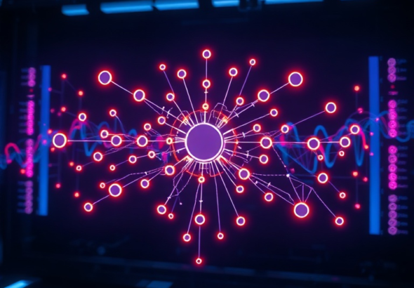 A futuristic, sleek AI interface displaying a complex neural network diagram with glowing nodes and lines, representing advanced GPT-6 capabilities, set against a dark, high-tech background with subtle blue and purple lighting, reflecting innovation and deep learning, cinematic, ultra realistic, highly detailed, 8k quality, photorealistic