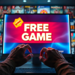 A vibrant digital storefront display on a computer screen, showing a prominent 'Free Game' banner with a stylized game logo. The screen is glowing with a futuristic interface, hands are subtly reaching for a mouse, signifying immediate action. The background is slightly blurred with other game covers. The mood is exciting and anticipatory, with bright, inviting colors. Ultra realistic, high detail, 8k quality, digital art style.