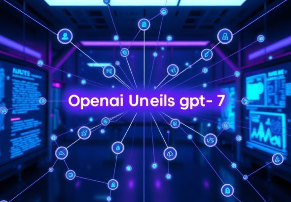 A futuristic AI interface displaying interconnected nodes representing text, image, audio, and video data streams, glowing with soft blue and purple light, illustrating the multimodal capabilities of OpenAI's GPT-7, in a sleek, high-tech research lab setting, ultra realistic, highly detailed, 8k quality, photorealistic, with the focus keyword 'Openai Unveils Gpt7' subtly integrated into a digital display.