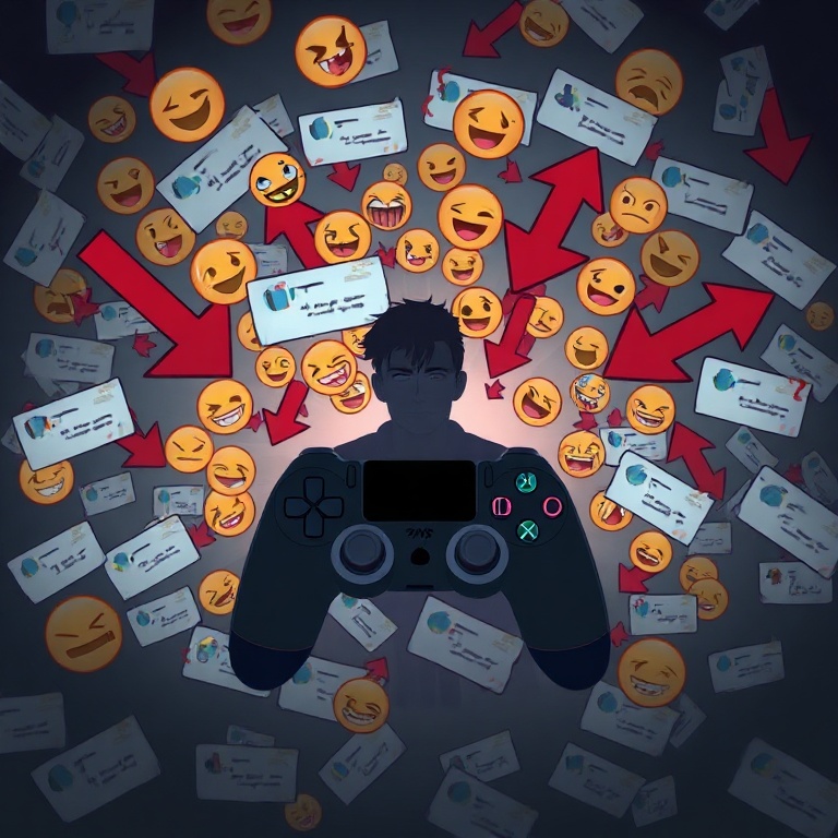 unlock - An intense, stylized image depicting a gaming community's outrage: a chaotic digital storm of angry emojis, forum po