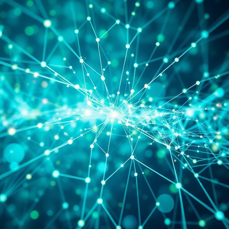 master - data visualization showing a complex network of interconnected nodes and lines, representing multimodal data process