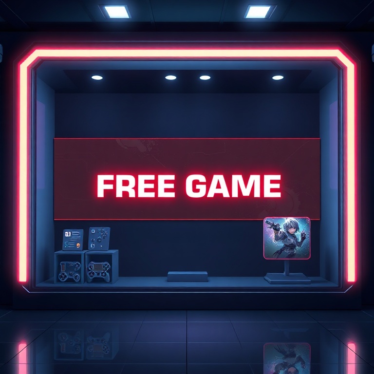 helldivers - A sleek, futuristic digital storefront interface displaying a prominent 'Free Game' banner with a placeholder ga