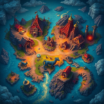 a vibrant, stylized fantasy RPG world map with glowing quest markers and mythical creatures, in the style of 'Aethelgard's Legacy', rich colors, detailed terrain, magical atmosphere, ultra realistic, highly detailed, 8k quality, photorealistic