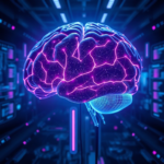 futuristic digital brain glowing with intricate neural pathways, representing advanced AI, surrounded by data streams and holographic interfaces, dark blue and purple tones, high-tech lab environment, cinematic, ultra realistic, highly detailed, 8k quality, photorealistic