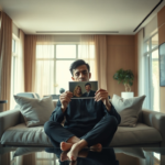 A solitary figure sits on a luxurious, modern sofa in a spacious, sunlit living room, their face etched with a deep sense of guilt and contemplation, holding a faded photograph of two smiling friends from years past. The room is elegantly furnished with minimalist decor, reflecting comfort and wealth, contrasting sharply with the internal turmoil of the person. Soft, warm light streams in from large windows, creating a cinematic, introspective mood, ultra realistic, highly detailed, 8k quality, photorealistic