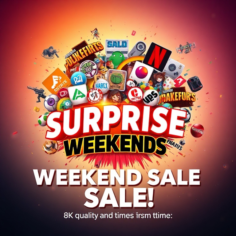 strategic - A dynamic and eye-catching Steam store banner announcing a 'Surprise Weekend Sale,' featuring a collage of popula